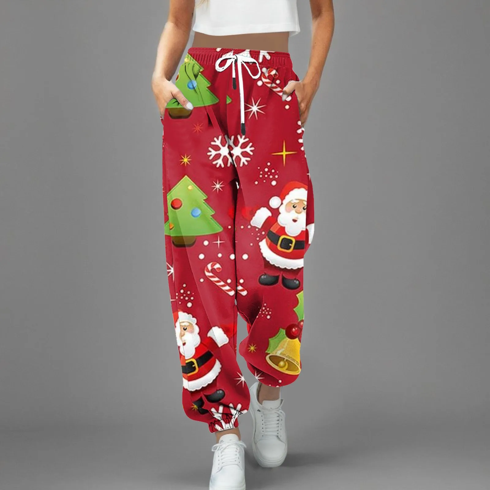 

Women's Casual Trousers Christmas Printed Drawstring Pants Sweatpants Womens Pants Elastic Waist Casual