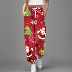 Women's Casual Trousers Christmas Printed Drawstring Pants Sweatpants Womens Pants Elastic Waist Casual