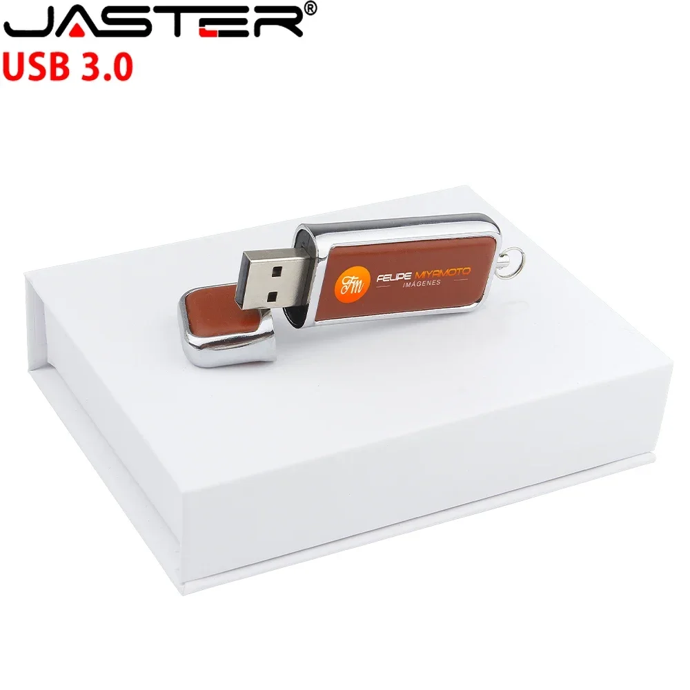 High Speed Leather USB 3.0 Flash Drive 128GB Free Custom Printed Logo Pen Drive  Memory Flash Stick Creative Birthday Gift Box