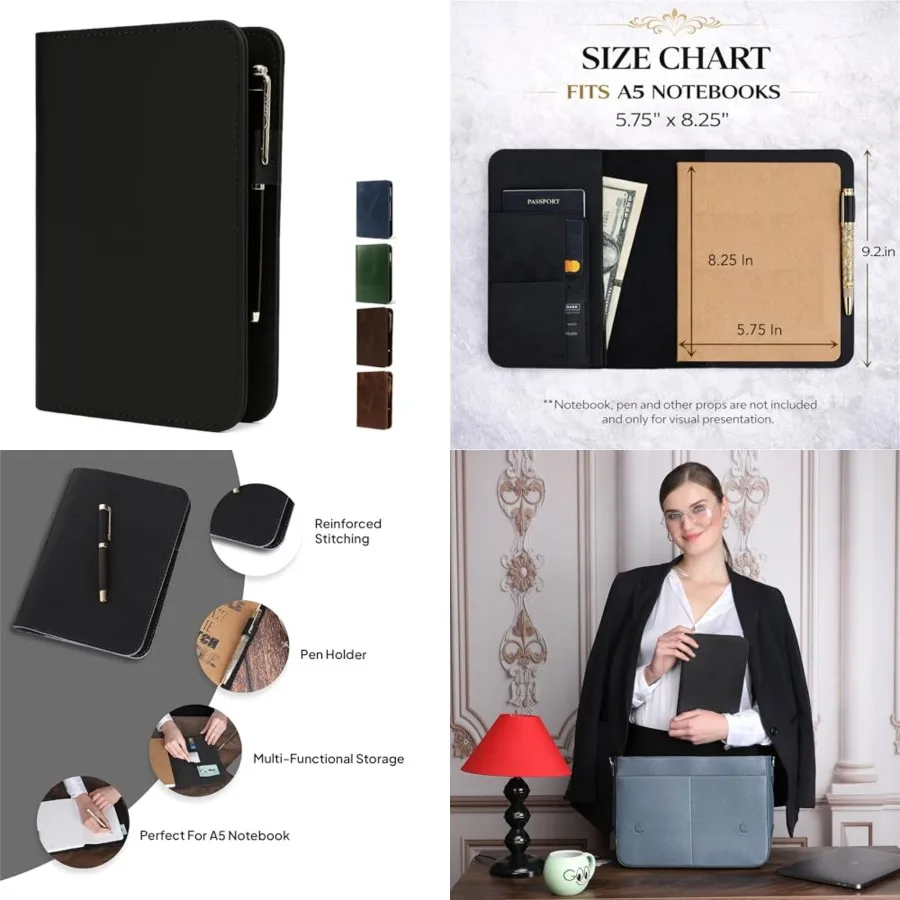 

A5 Leather Journal Cover for 5.75" x 8.25" Notebook Refill Genuine Leather Refillable Notebook Cover with Card Slots and Pen Ho