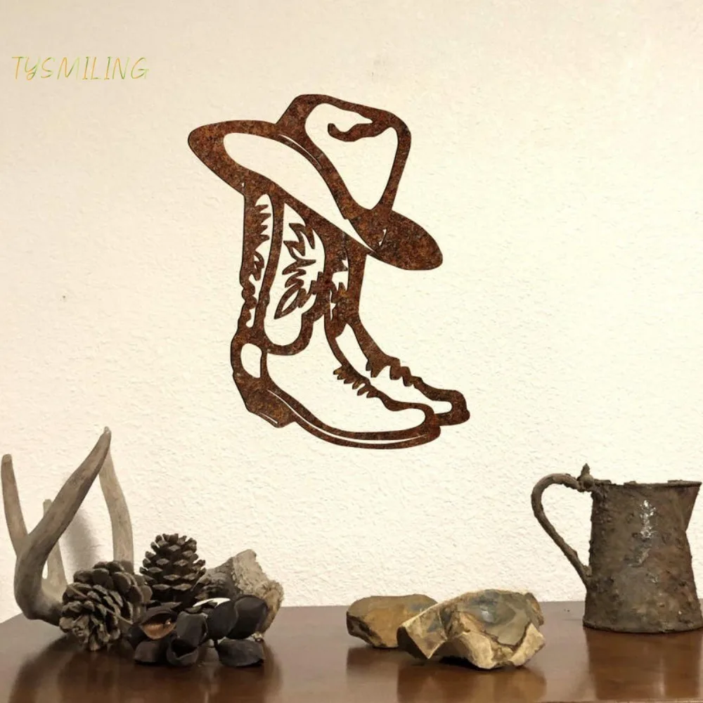 Vintage Western Cowboy Boots Hat Rustproof Aluminum Wall Art Weather Resistant Indoor Outdoor Home Decor