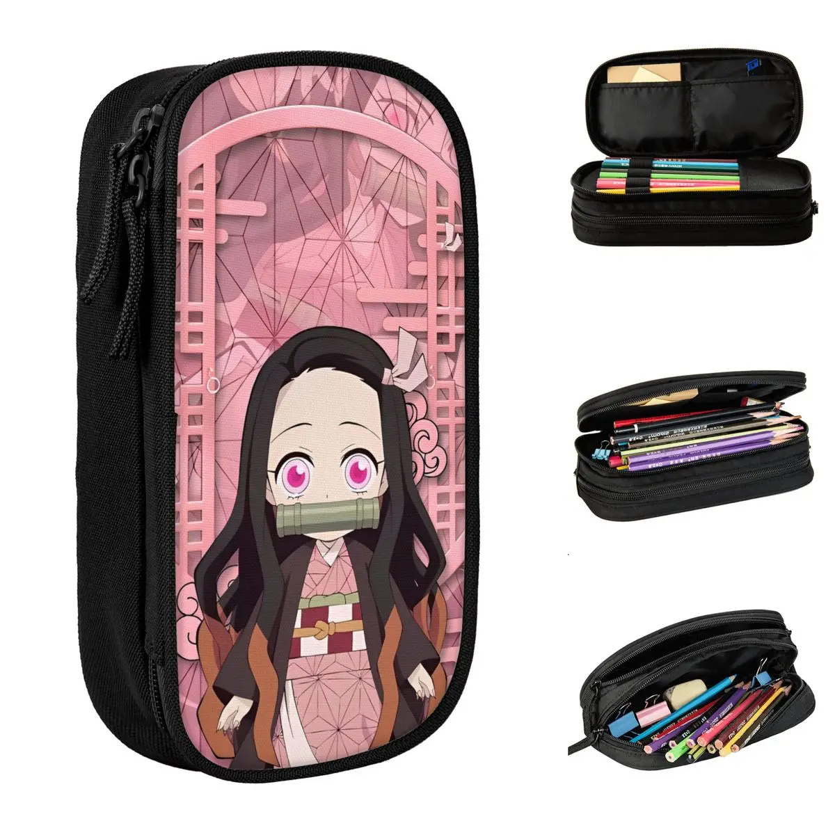 

Demons Nezuko Kamado Pencil Cases Cute Slayers Print K-Kimetsu Anime Pen Box Bag Student Large Storage Pencilcases