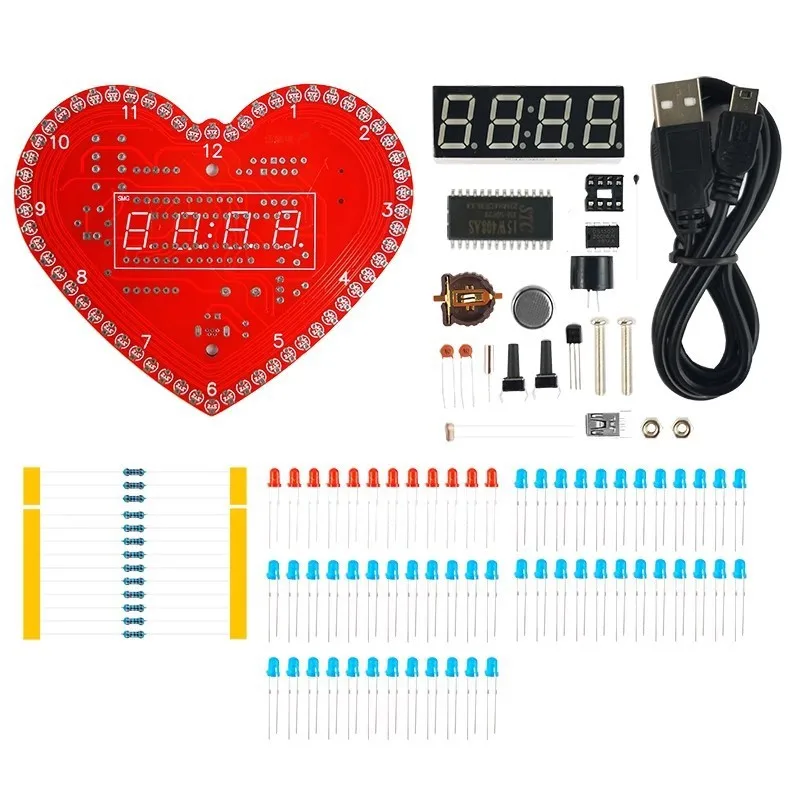 Heart Clock Rotating LED Digital Temperature Display Multiple Animated DIY Electronic Kit