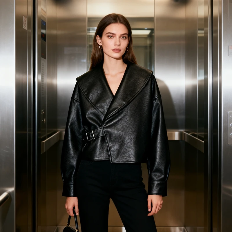 Women's Jacket Faux Leather Jackets Women Chic Buckle Coats Female Fashion 2026 Autumn Street Coat Woman Solid Short Outerwears