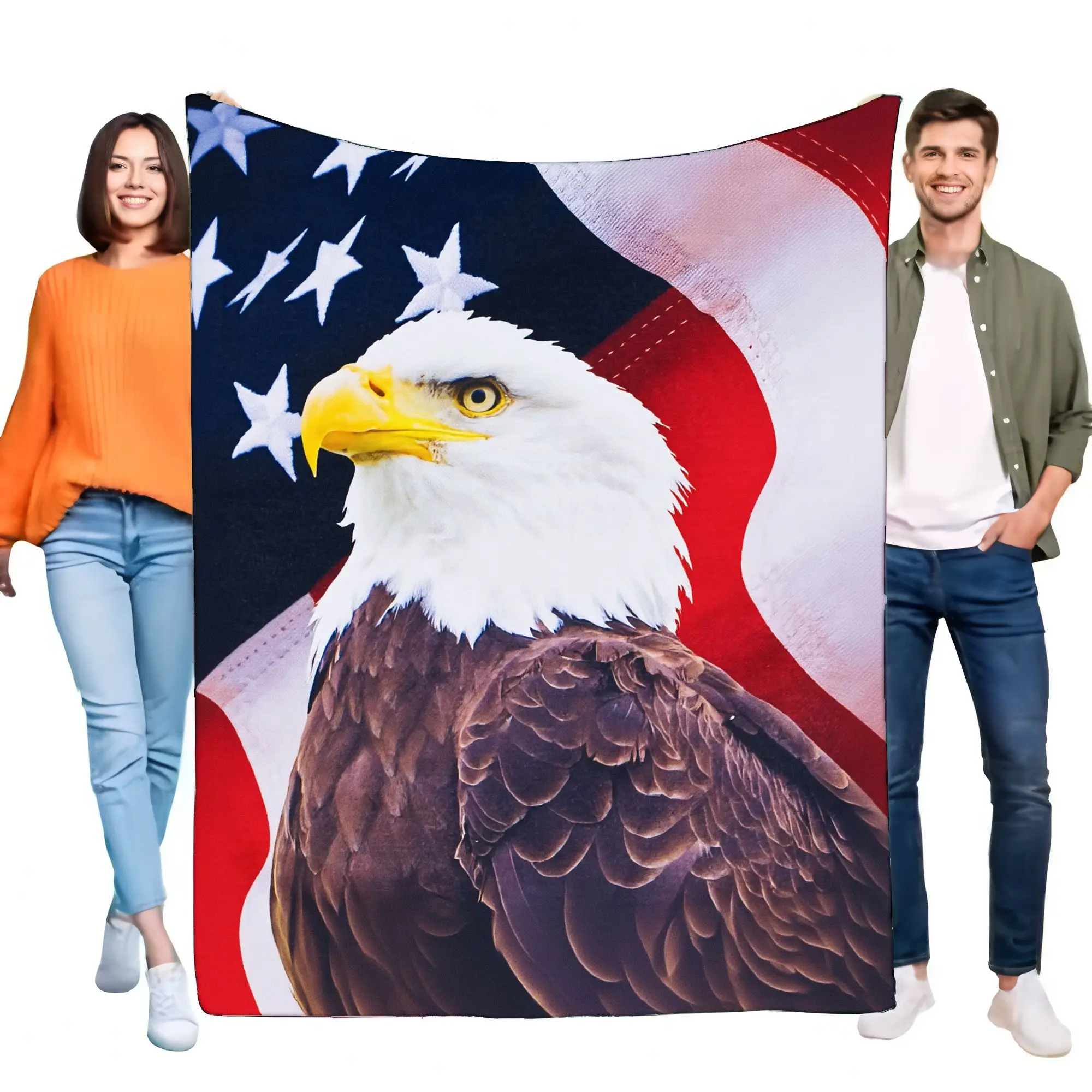 بطانية النسر الأصلع الكبيرة مع خلفية العلم الأمريكي – رمي مريح لغرفة المعيشة، مثالية للنزهات أو كهدية وطنية