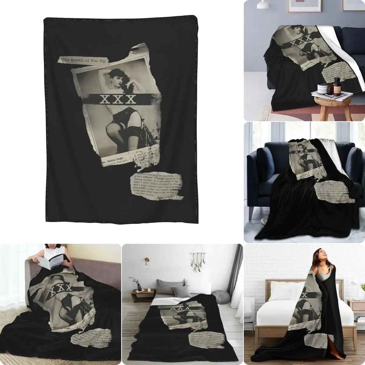 Bettie Page Newspaper Xxx 1950S Pin Up Girl Model Ultra-Soft Micro Fleece Blanket High-Quality