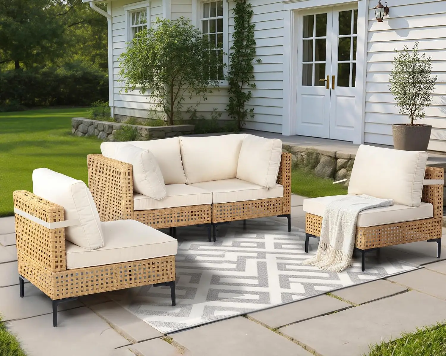 4-Piece Patio Furniture Set With Non-Slip Cushions & Coffee Table, Customized
