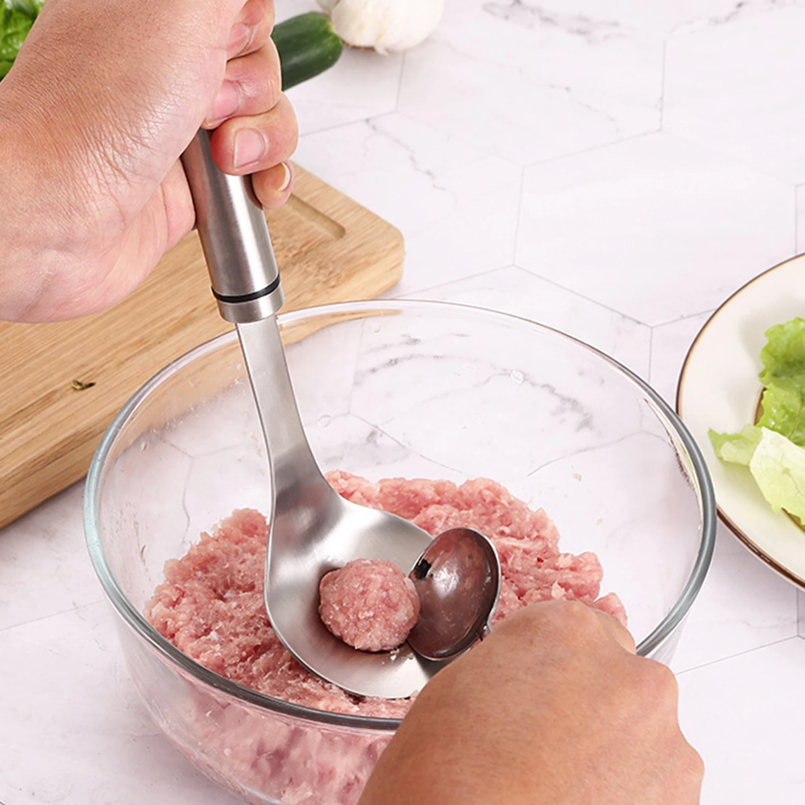 Stainless Steel Meatball Scoop Maker with Hang Loop for Shaping Round Meat Fish Food at Home