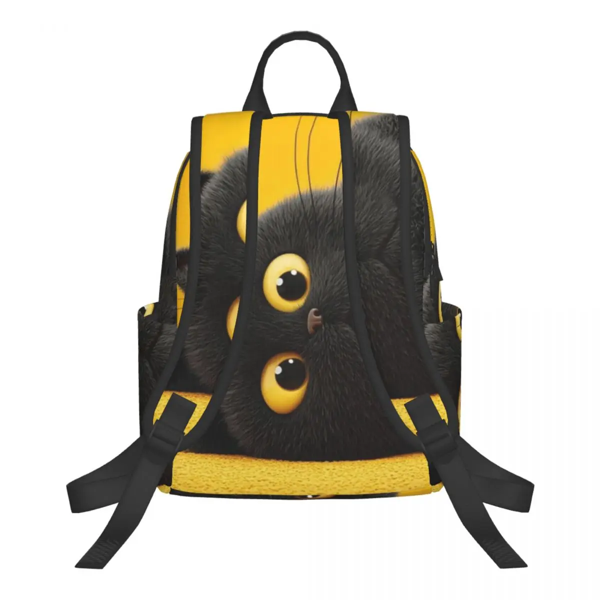 Cute Cat Face In Yellow Background Student Backpack School Bag Hiking Travel Daypack for Men Women Bookbag Shoulder Bags