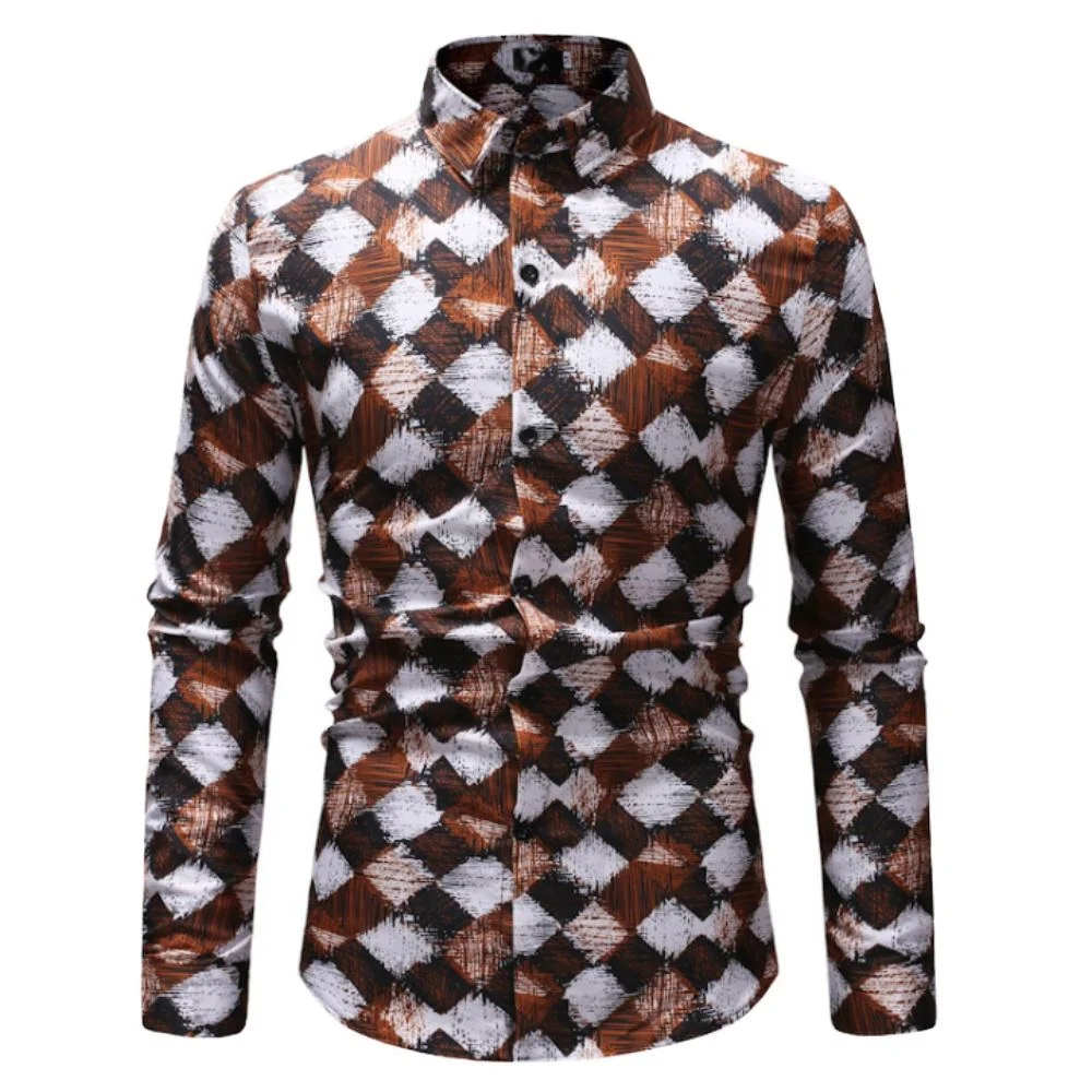 

New black and red contrasting shoulder embroidery men's long sleeved shirt trendy casual business flower shirt