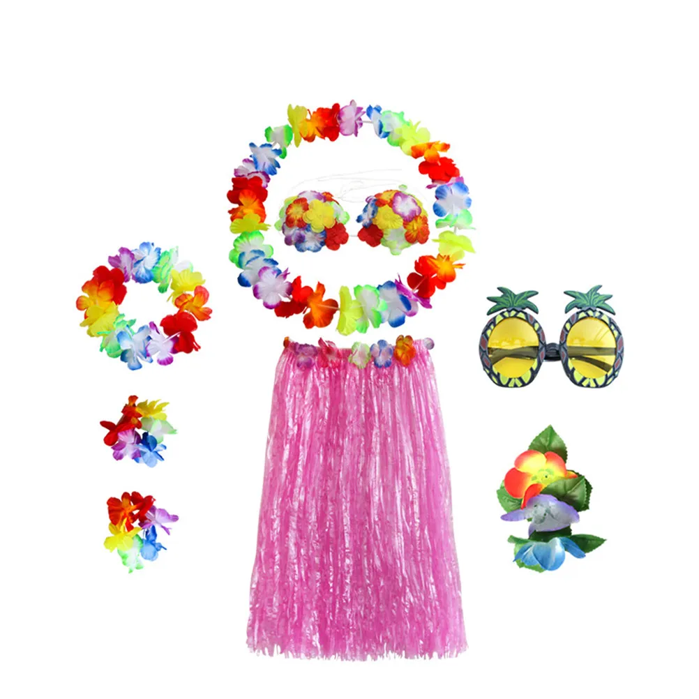 

Набор из 8 розовых гавайских танцевальных обрушей (хула-хоп) длиной 60 см с декоративными тканевыми цветами и эластичным поясом для женщин, для фестивалей