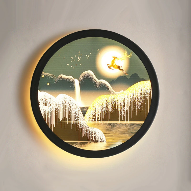 Vintage Mural LED Wall Lamps Industrial Round Acrylic Picture Sconce Bedside Bedroom Loft Hotel Home Decor Wall Lighting Fixture