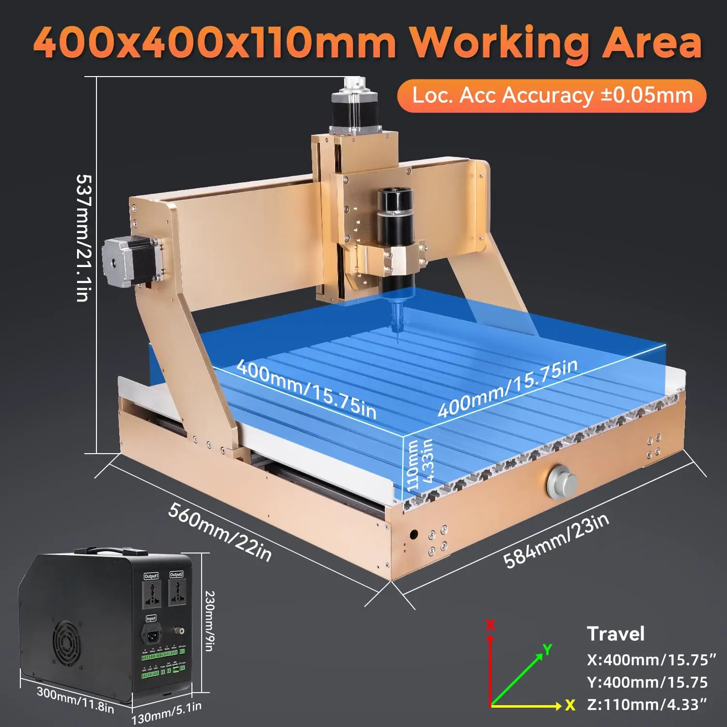 Máquina roteadora cnc, trilho linear atualizado de 500w, máquina de corte e fresagem de gravação de 3 eixos, controle grbl para madeira e metal