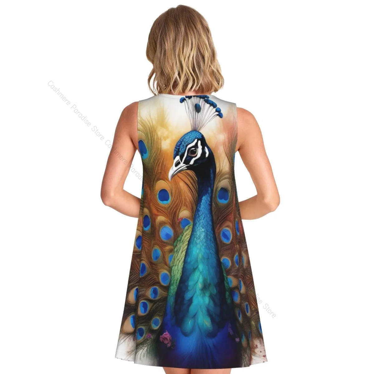 Women's Dress Peacocks Summer Casual T Shirt Dresses Beach Cover up Tank Dress