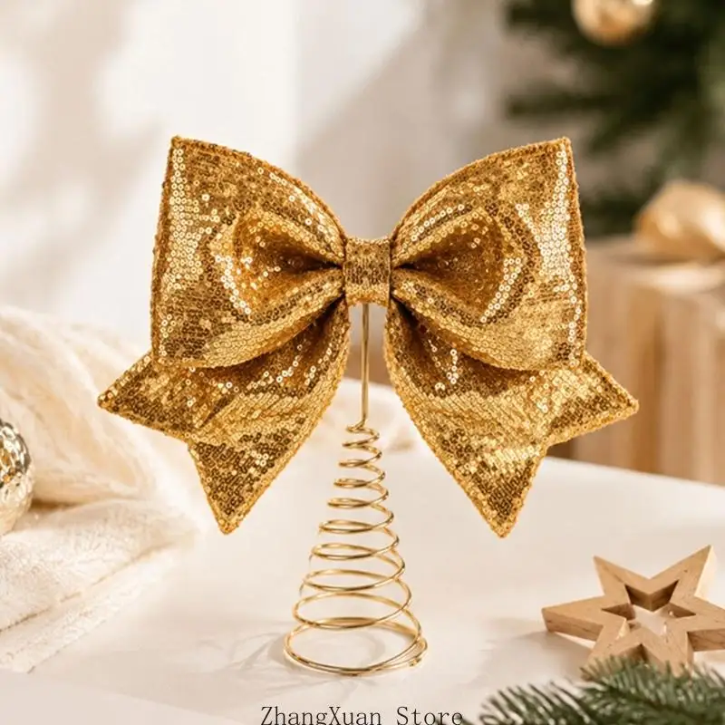 Glitzernde Feiertags-Schleifenverzierung mit Federsockel für Weihnachtsbaum und Fenster, 3 x – Detail 7