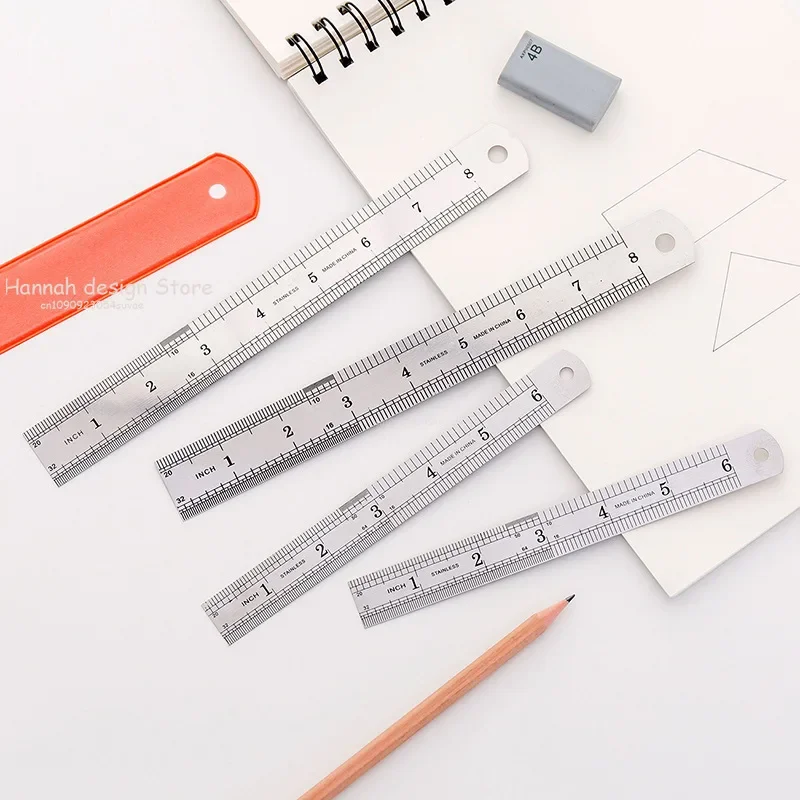 Metal Ruler Stainless Steel Straight Ruler 15/20/30cm Student Rulers Precision Double Sided Measuring Tool for Woodworking Draw