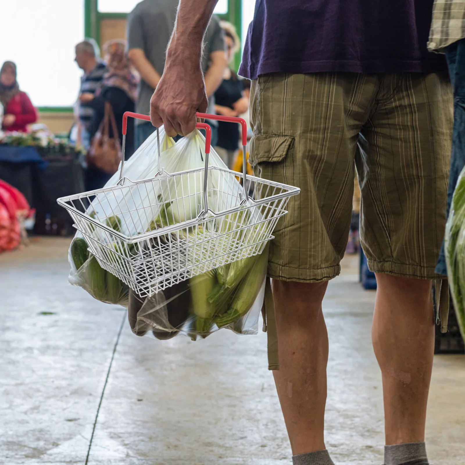 Mini cesta de compras de fio de metal, carrinho infantil para brincar de fingir, cesta pequena com alça, carrinho de compras portátil para crianças pequenas