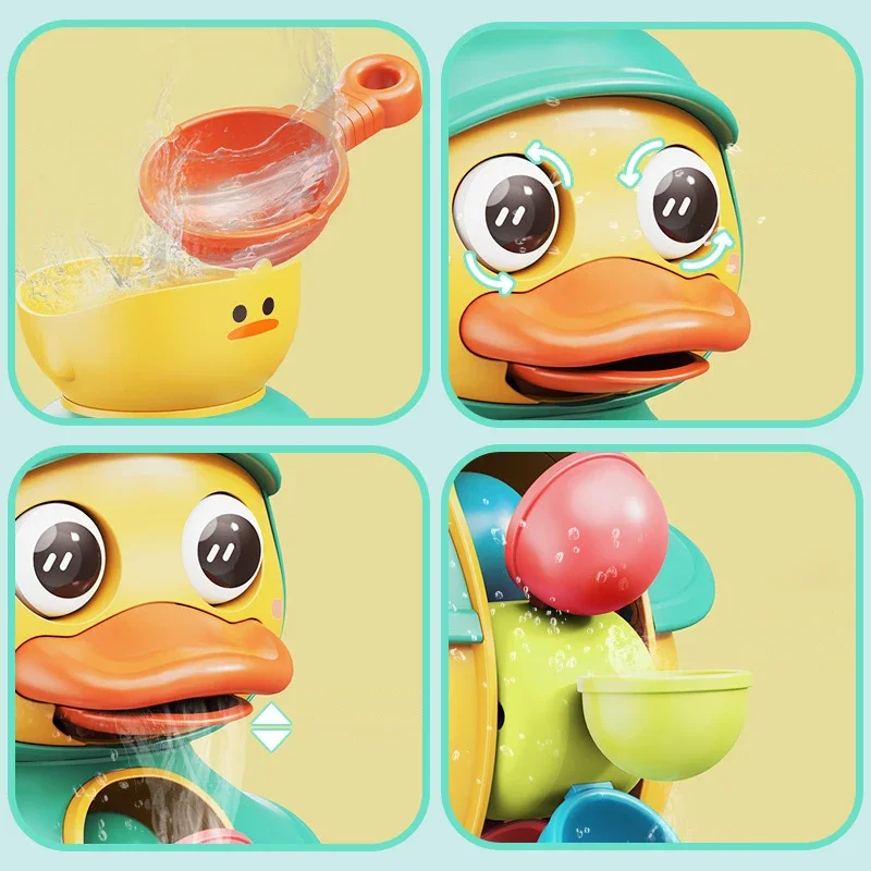 Kids Shower Bath Toys Cute Duck Bathtub Toys for Toddlers 1-4 Years Old with Rotating Water Wheels Bathroom Power Suction Water