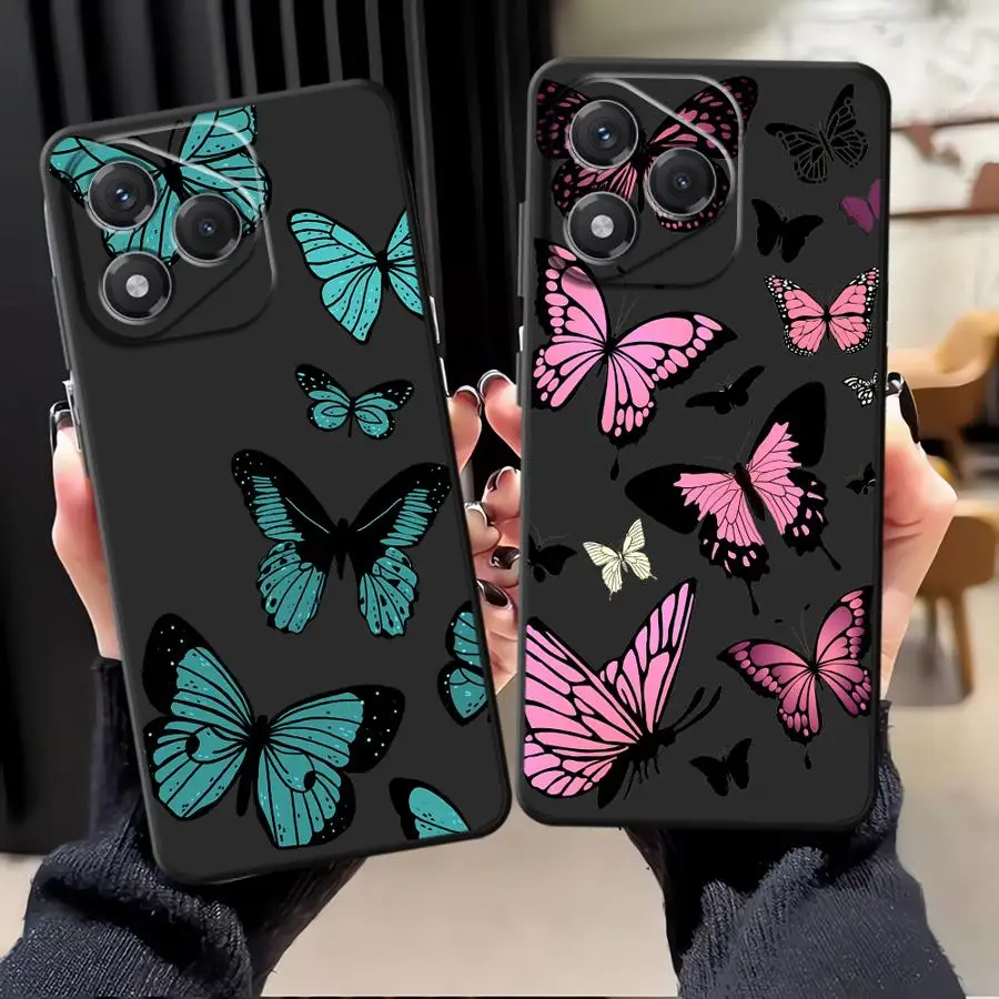 حافظة لهاتف Honor X7a 70 X9a X9 8X X9c X8 90 Lite X7 غطاء خلفي ناعم على شكل فراشات ملونة