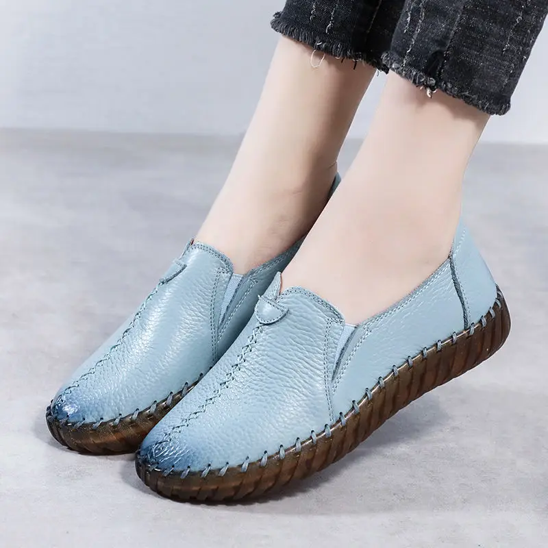 2023 New Women Moccasins Flats Shoes Ladies Genuine Leather Shoes Woman Loafers Slip On Women's hospital Comfy Nurse Shoes