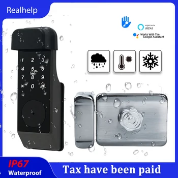 Rainproof Smart Lock WiFi Door Lock 5 in 1 Fingerprint Password APP Support Alexa Google Assistant for Door Security