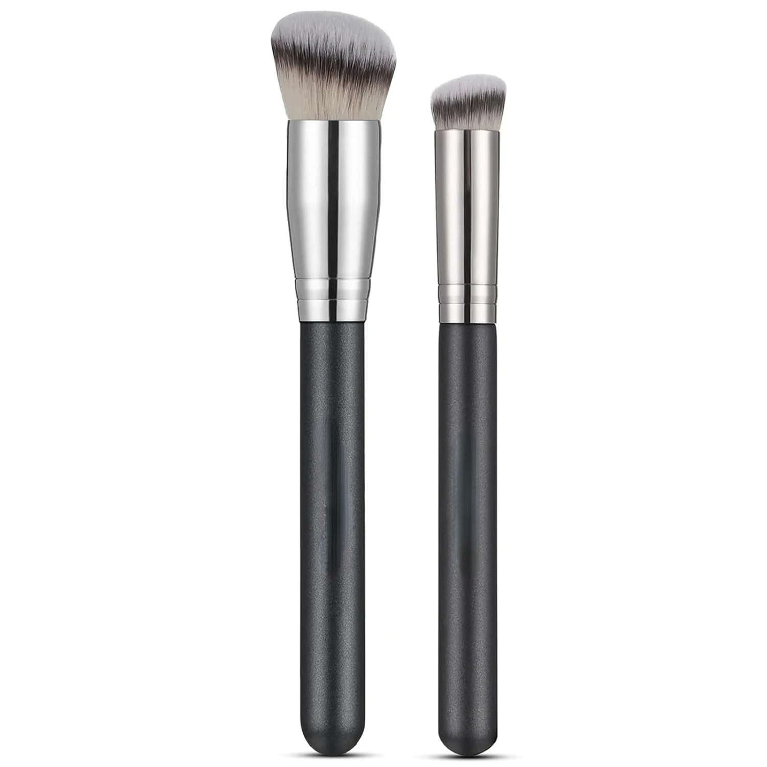 Angled Flat Concealer Brush Set, 2pcs Dense Under Eye Nose  Brush for Liquid Foundation Cream Powder Blending Buffing Stippling 