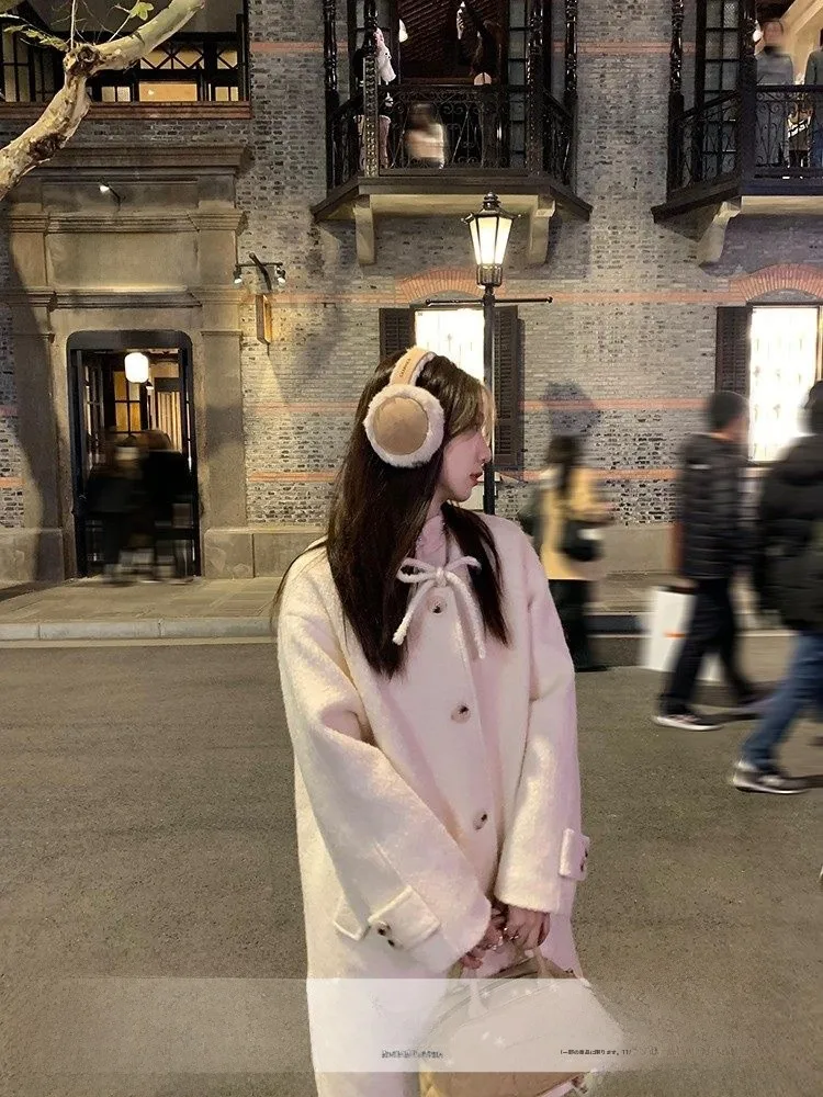 

Красное длинное шерстяное пальто Cisas для женщин, зимнее, утепленное, с хлопковой подкладкой, свободного кроя, на одной пуговице, в корейском стиле, верхняя одежда