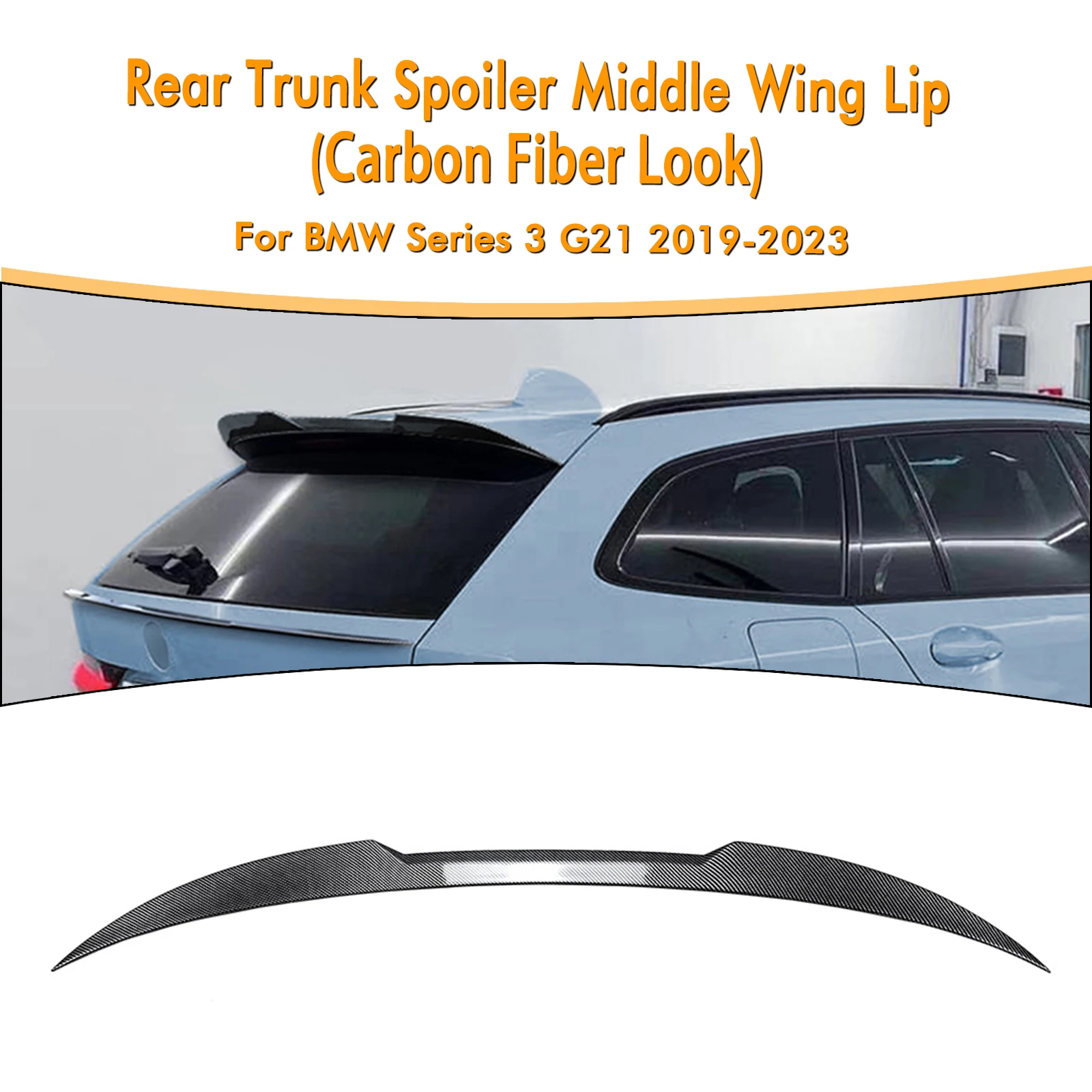 For BMW 3 Series G21 2019-2023 Wagon Touring Rear Trunk Center Spoiler Wing Carbon Fiber Look/Gloss Black Middle Splitter Lip