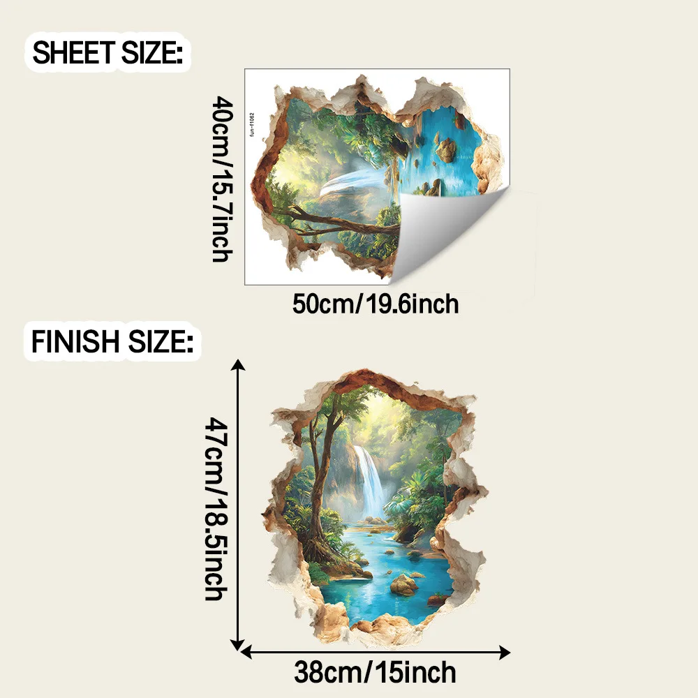 Creative 3D Wall-breaking Waterfall Secret Garden Home Background Wall Decoration Beautification Stickers Self-adhesive