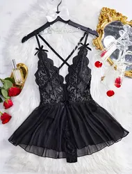 Lingerie transparente de renda sexy para mulheres, roupas íntimas transparentes, conjuntos breves, kit de sutiã delicado, conjuntos de seios push up, bodysuit erótico fino