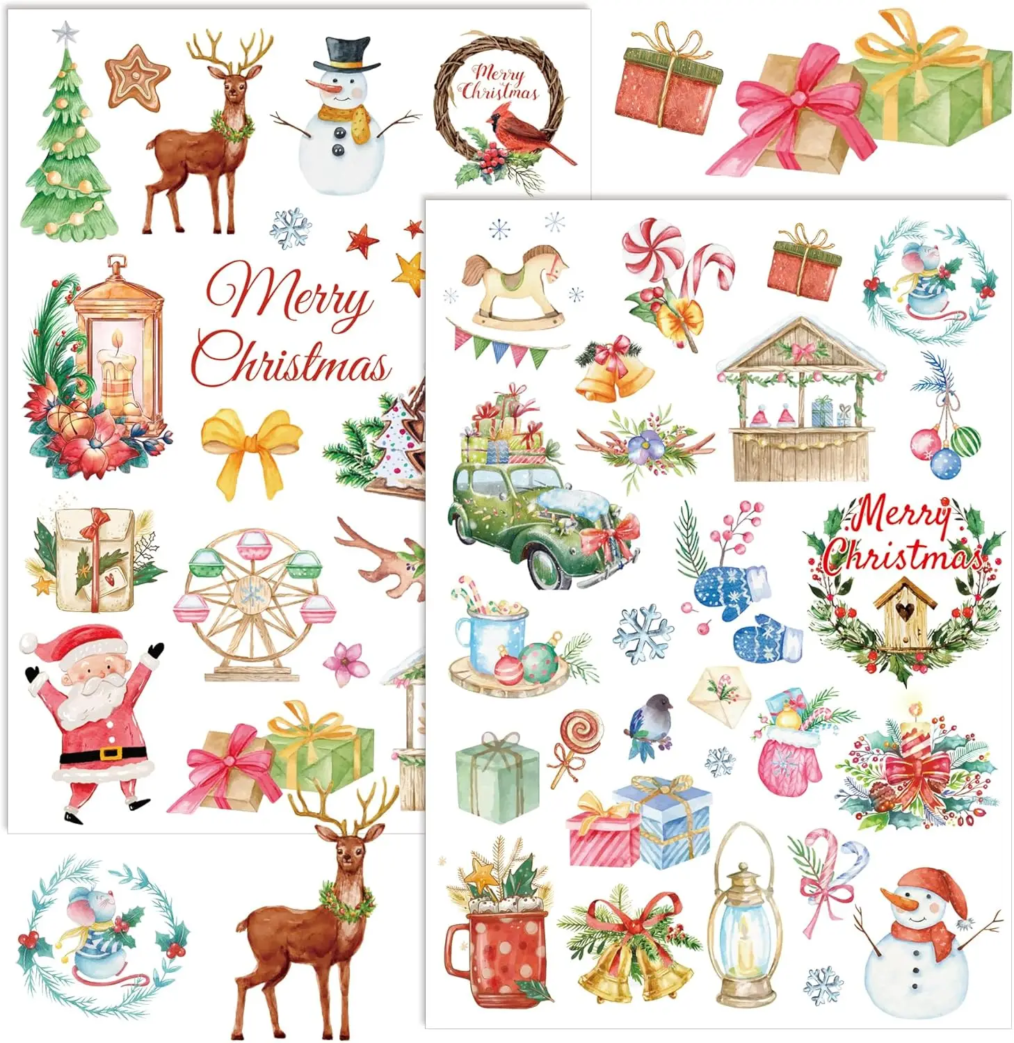 8.26x11.69inch Christmas Rub on Transfer Stickers 2Pcs Vintage Christmas Elements Scrapbooking Stickers for Christmas Gift