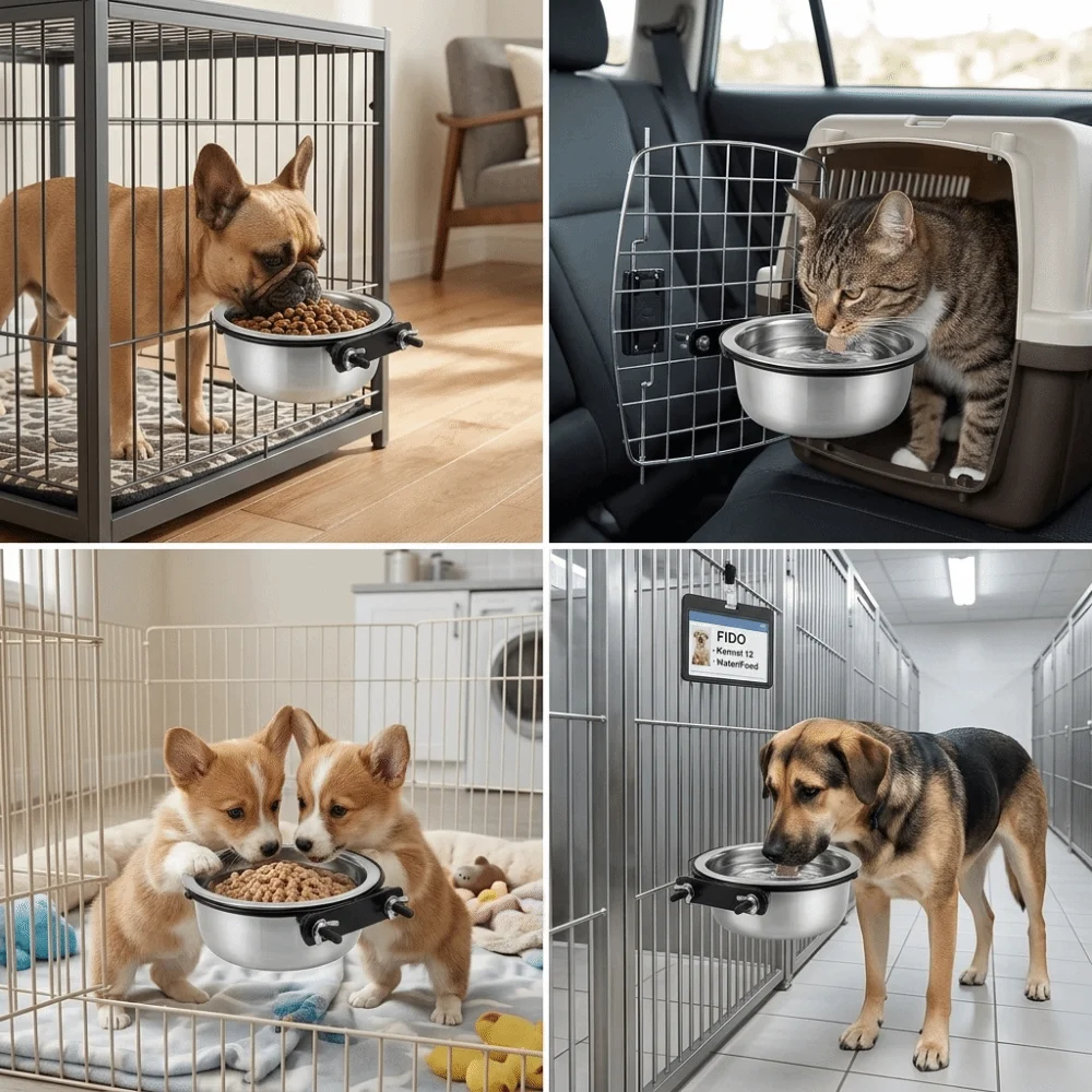 Stainless Steel Inner Pet Hanging Bowl Smooth Round Shape Crate Hanging Mount Cat Wall Mount Feeder Fixed Anti-slip Build