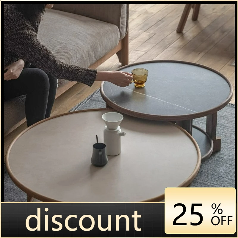 

LTT reunion coffee table rock slab Italian light luxury solid wood tea table household living room round small coffee table