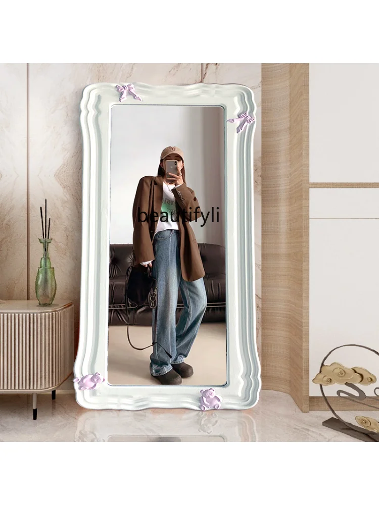 Full-Length Mirror Home Creative Wall Hanging Floor Mirror Girls Look Tall and Slim Bedroom Fitting Dressing Mirror