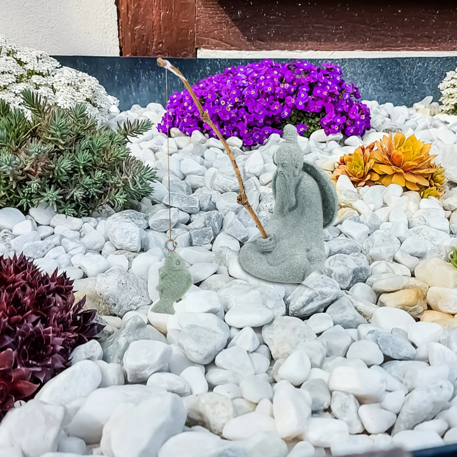 

Realistic Mini Fisherman Statue Lifelike Garden Ornament Bonsai Landscape Decorative Aquarium Office Home Japanese Style Small