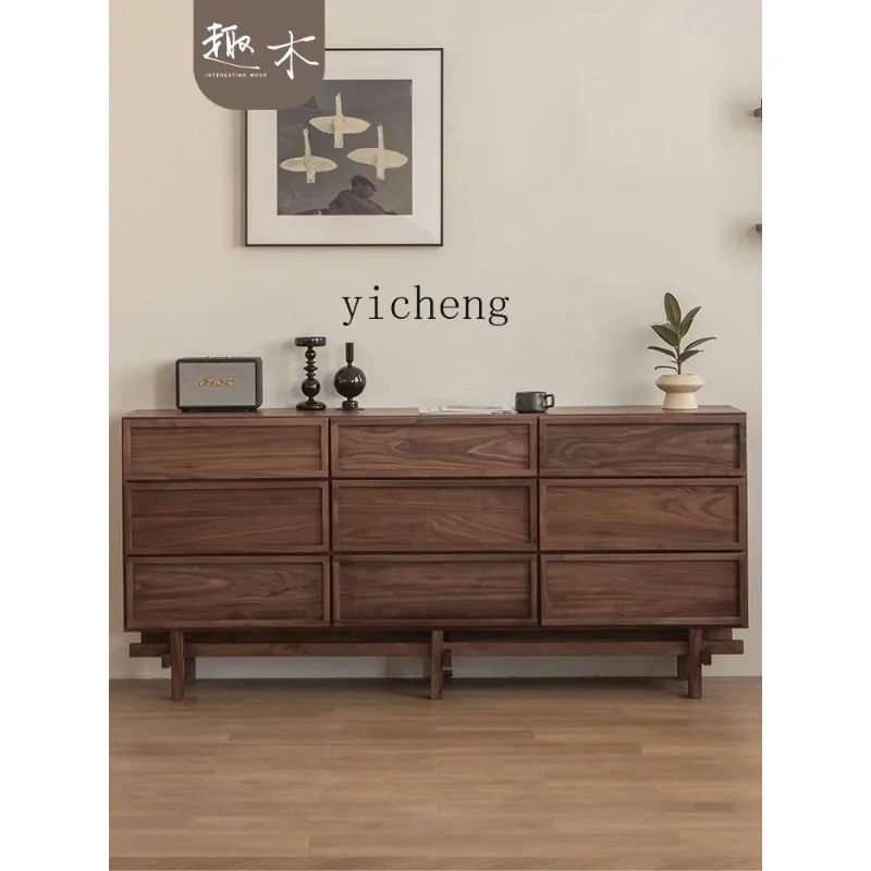 Furniture Solid Wood Nine Chest Cabinet Black Walnut Ash Wood Storage Drawer Cabinet CustomizationD24
