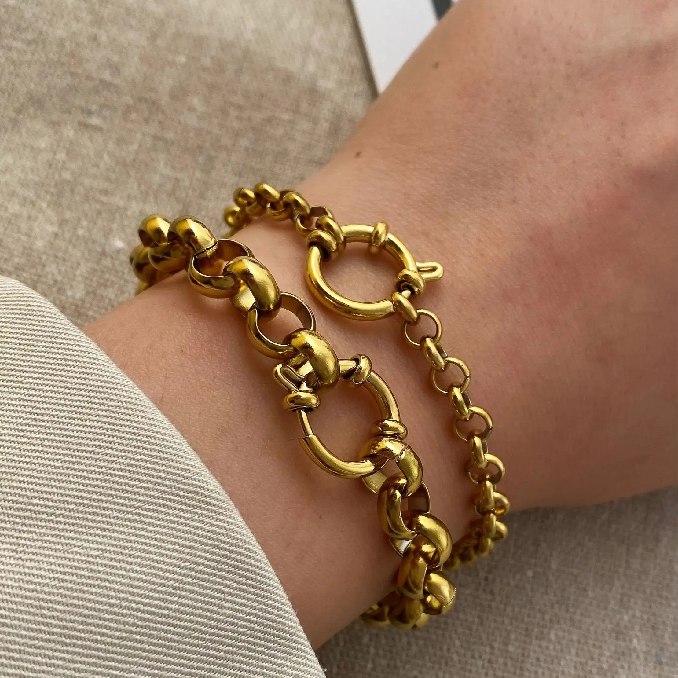 CARLIDANA Inspire Stainless Steel Jewelry Thick Set Bracelets Simple Chunky Chain Layered Gold Plated Bracelet Cheap Jewelry
