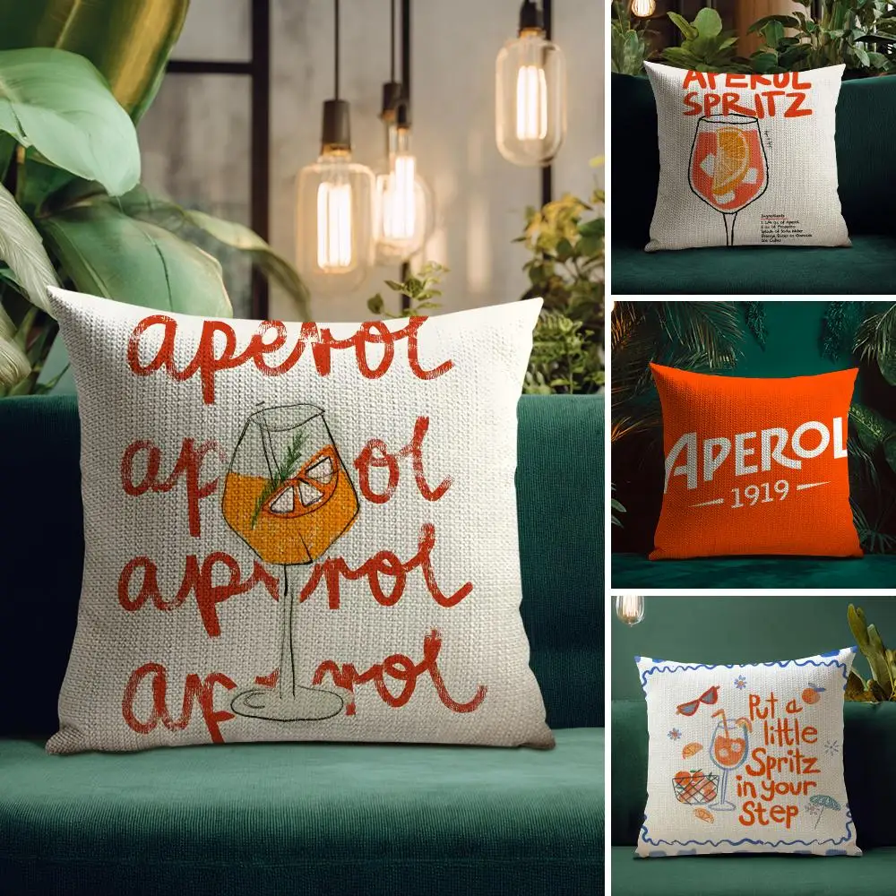 Fashion Art Aperol Cushion Cover Natural Linen Pillow Case Double-Sided Print Decorative Sofa Pillowcase Home Decor Gift