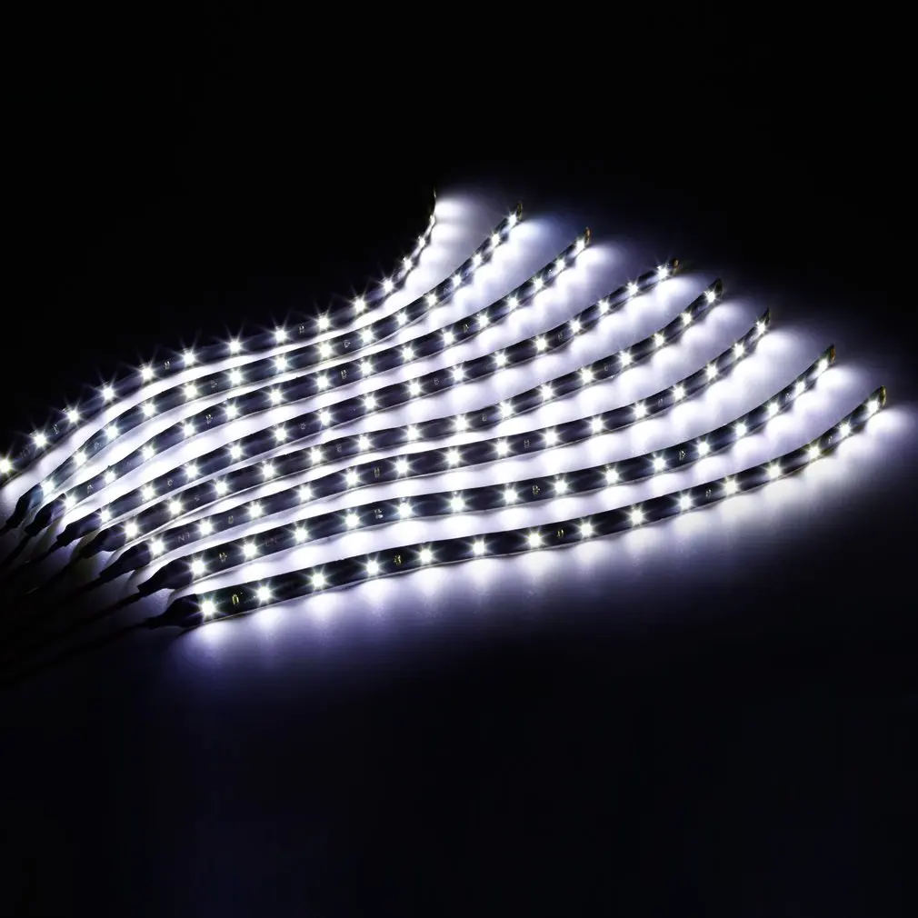 8 Pcs 30cm 15 LEDs Self-adhesive Flexible Bendable Waterproof DC 12V Power Supply Durable Car Truck Light Strip