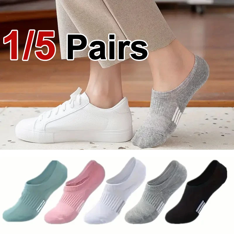 1/5 Pairs Women Invisible Low Cut Sports Socks Spring Summer Thin Style Sweat Absorbing Breathable Running Fitness Leisure Socks