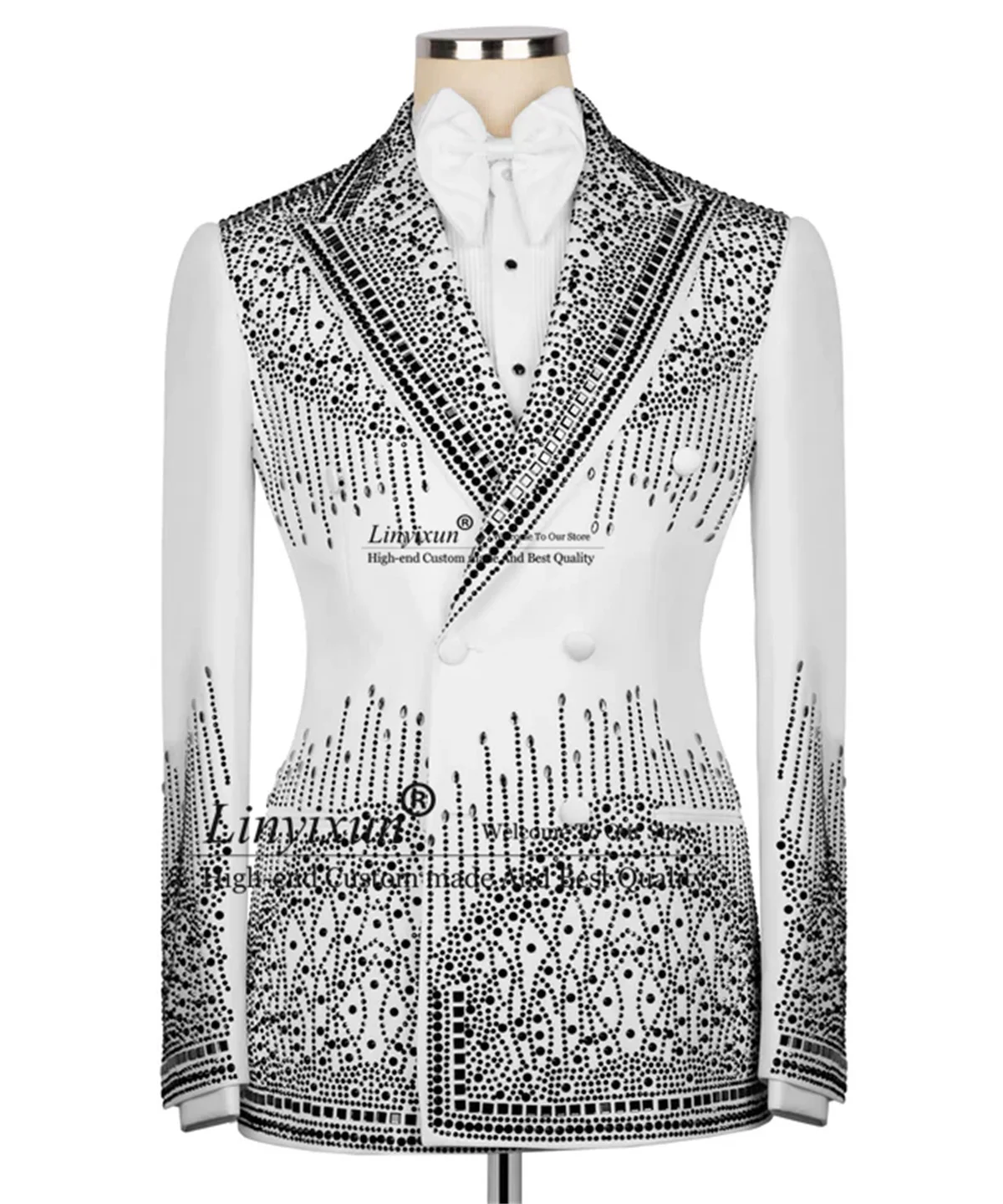 

Sparkly Crystal Rhinestones Men Suits Customized Wedding Tuxedos Double Breasted Ropa hombre 2 Pieces Sets Groom Male Blazers