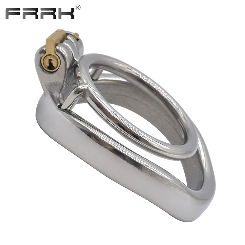 FRRK Double Penis Rings Cock Lock Male Chastity Cage Stainless Steel Bondage Device Restraint Sex Toys for Adutls 18 Training