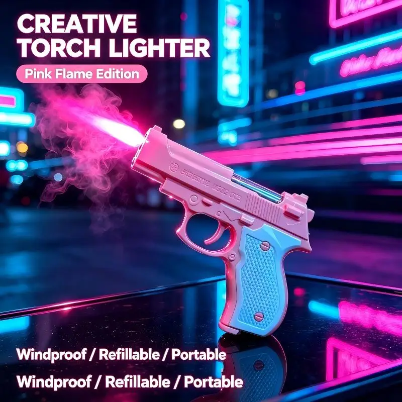 New Windproof Gradient Radish Gun Inflatable Lighter Jet Flame Radish Knife Pistol Decompression Lighter Smoking Gift