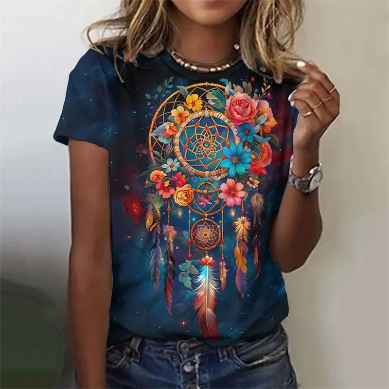 Blumen netz Muster T-Shirt für Frauen exquisite 3D-gedruckte T-Shirts Sommer lässige T-Shirts übergroße kurze Ärmel Rundhals-Tops