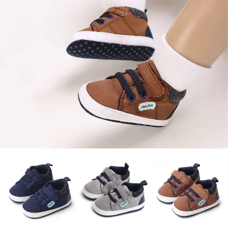 Baby Boy Shoes Canvas High Top Casual Soft Sole Newborn Sport Walking 0-18 Months