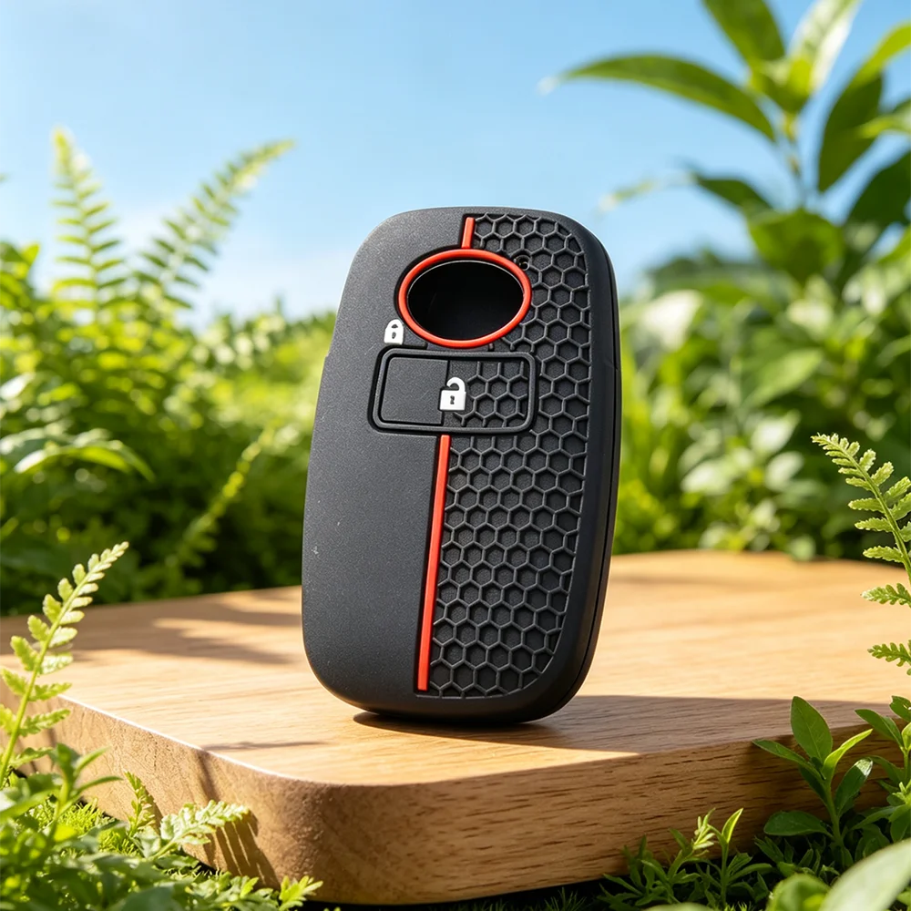 Anti‑Scratch Red Stripe Silicone Key Case For Toyota RAIZE Daihatsu Rocky Perodua Ativa Subaru Rex Car Remote Fob Protector
