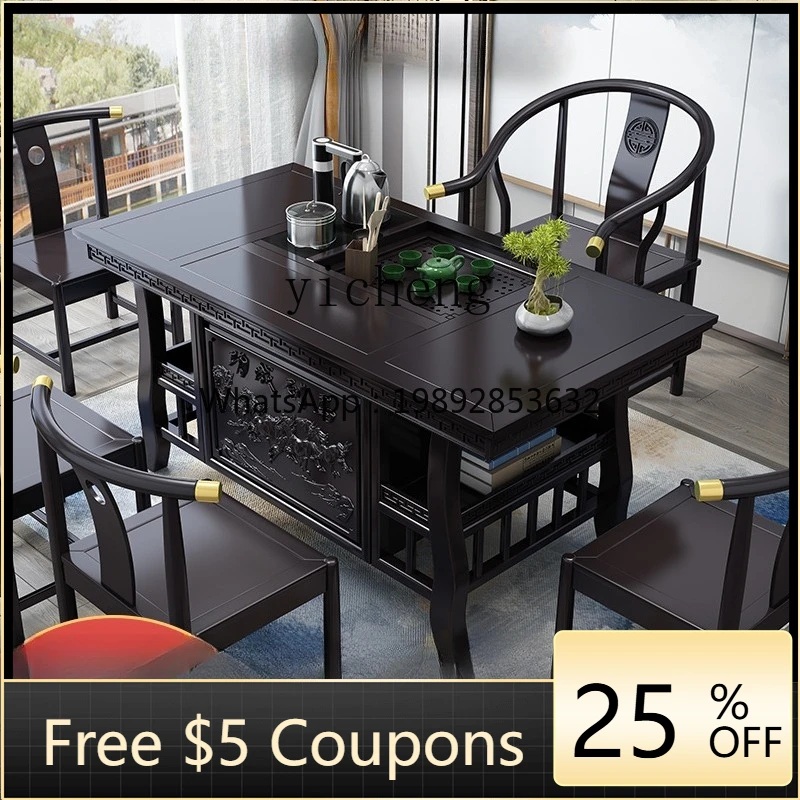 

zz solid wood tea table and chair combination, one table and five chairs, tea table, automatic tea brewing table