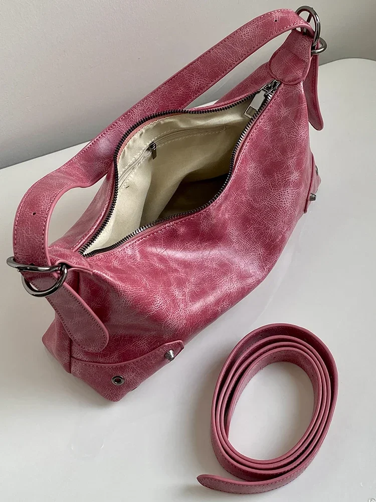 

Personalized Women's Underarm Bag Texture Soft Leather Versatile Single Shoulder Crossbody Bags French Retro Motorcycle Handbag