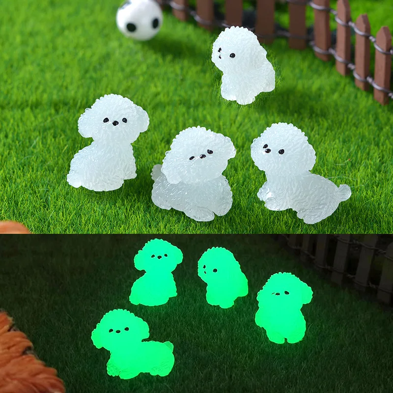 Mini Bichon Frise luminoso, 4 posturas, decoración de jardín de hadas para cachorros, lindos perros que brillan por la noche, accesorios Kawaii para