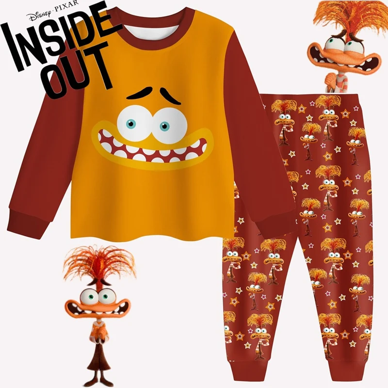 Disney Inside Out 2 Sleepwear Anime Figure Anxiety Long Sleeve Tracksuits Suit Cartoon Pyjamas for Children\'s Christmas Gifts